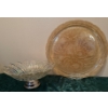 Image 1 : Large Louisa Marigold Carnival Glass Plate & Pedal Bowl w/Metal Stand  Fenton Glass Co.