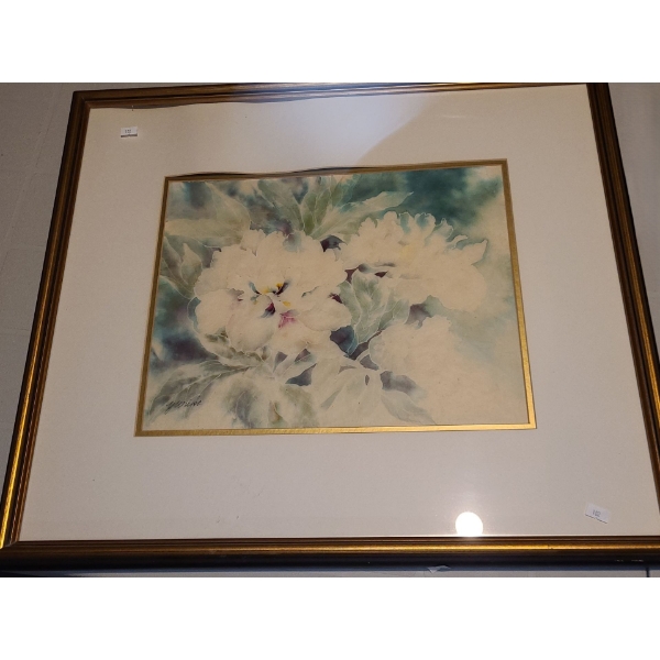 Flower Print (Matting Curled as Shown) by Yuriko 27.5 X 24.5, Framed Under Glass