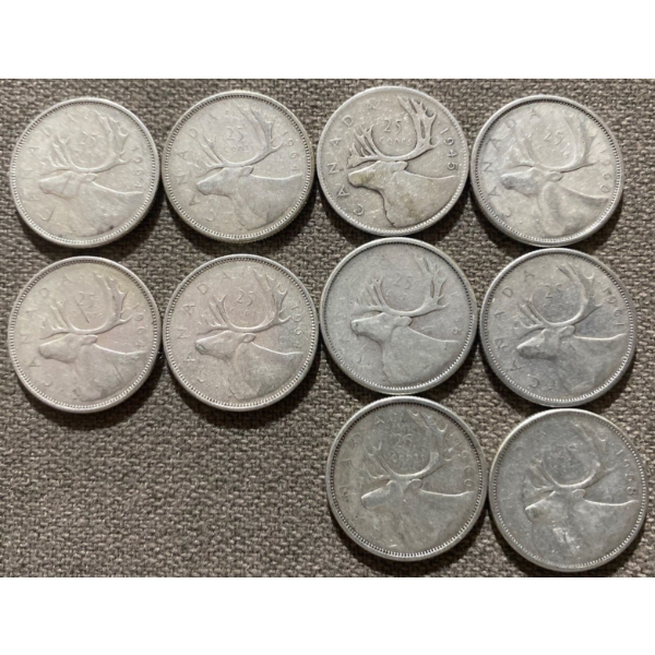 Canadian 25-cent Pieces 80% Silver 64.13 Grams