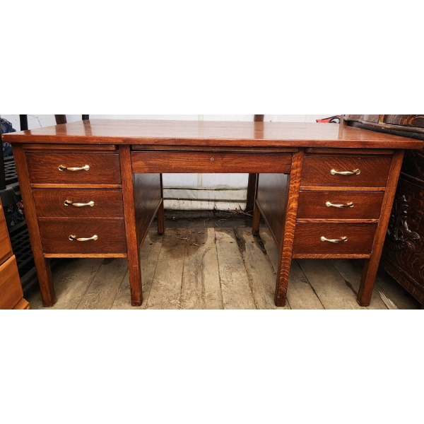Solid Wood Older Style Desk With Detachable Top and Multiple Drawers