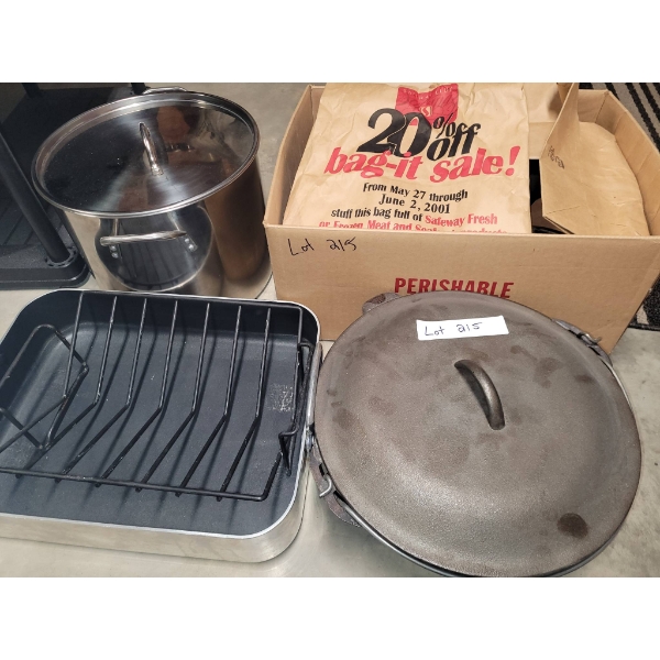Cookware Including Cast Iron Dutch Oven and Stainless Steel Pot
