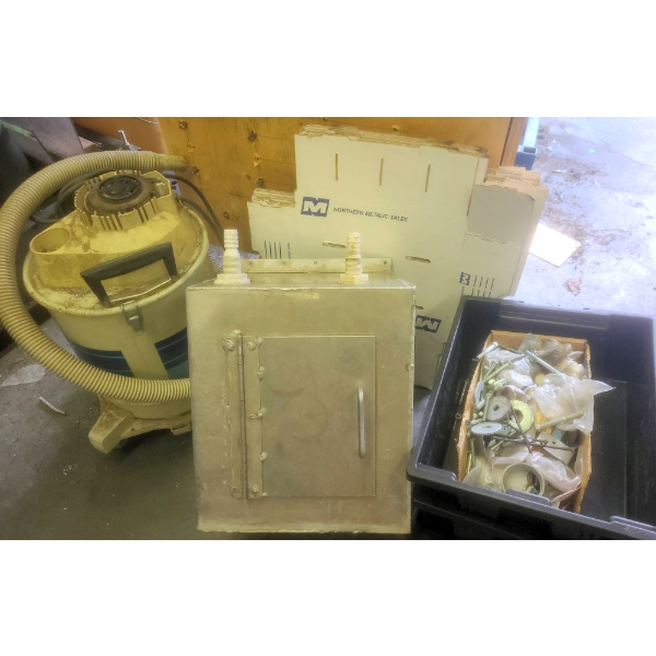 Shop-Vac, Metal Filter Chamber, and Bin of Bearings and Hardware