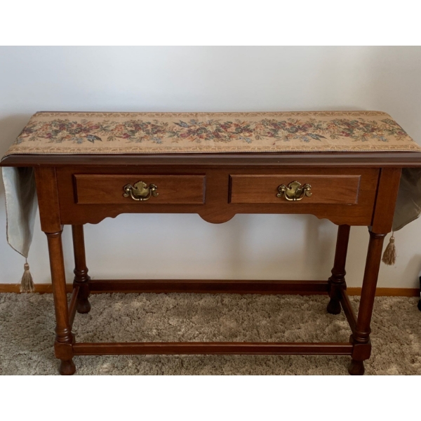 Sklar & Peppler Walnut Console Table w/ Tasseled Runner 42x28