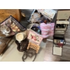 Collection of art supplies, and costume jewellery with beautiful wood sewing box, including contents