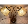 Image 1 : Vintage Brass Double Armed Gooseneck Style Table Lamp W/Textured Shades