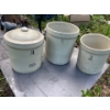 Image 1 : Three crocks one has a lid They are size 3,4,5 from Medalta made in Alberta Medicine Hat