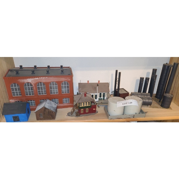 Assorted Model Railroad Buildings Incl: Train Station and Blue Flame Factory 