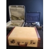 Image 2 : Vintage Luggage- Beige: 18 W, 6 D, 14 T and Metal Hat Box 10.5" Diameter Top, 7 T 