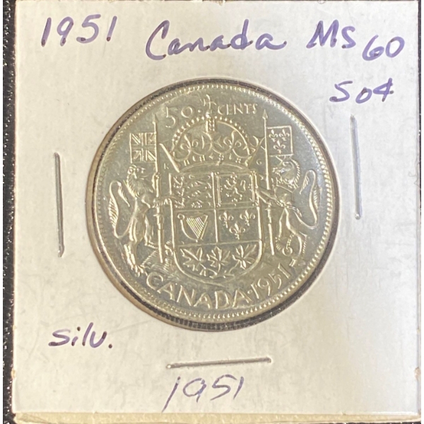 1951 Canadian 50 Cent Coin 92.5% Silver 11.62 Grams