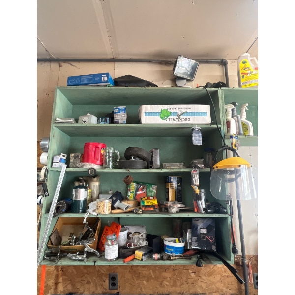  contents of shelf shelf, not included, hammers, braces, power, meters, and number of other items