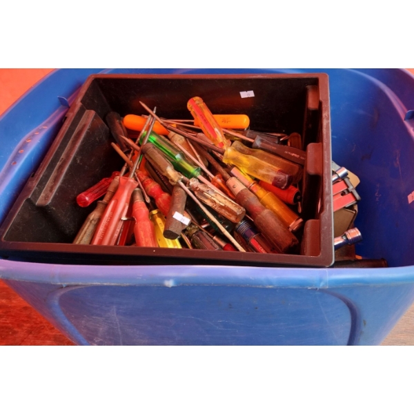 Bin of Assorted Screwdrivers and Other Hand Tools