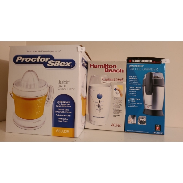 Proctor Silex 34 Oz Citrus Juicer, Hamilton Beach Grinder, B&D Coffee Grinder 