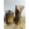 Image 6 : Brass Hurricane Oil Lamp, Copper Matchstick Holder, and Decorative Flask Set