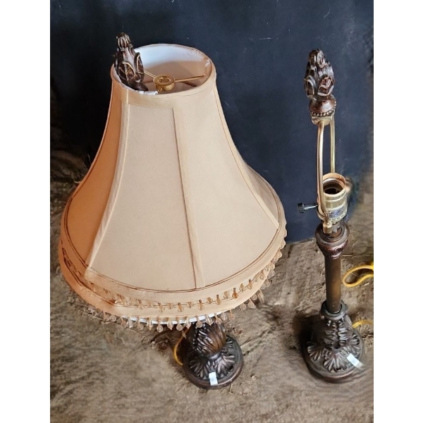 Pair of Lamps w/ Beaded Trim Shades 29 T 