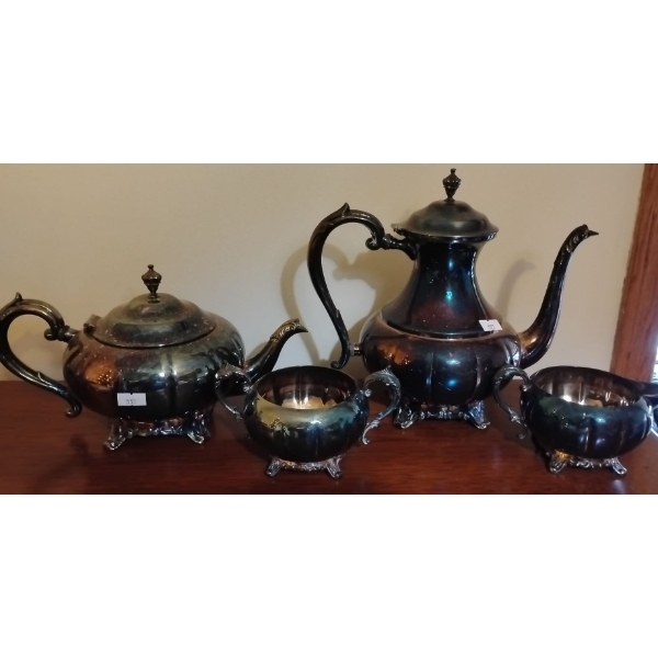 Tea Party Essentials -2 Pewter Tea Pots w/ Cream & Sugar Dish