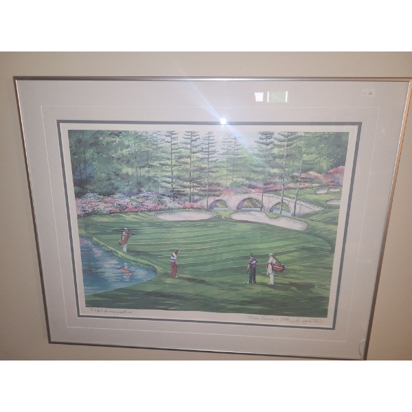 "Amen Corner, 11th Augusta" Watercolor, Artist: Ralph Farmanski, 28 X 22.5, Framed Under Glass
