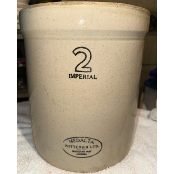  2 Imperial Gallon Stoneware Crock By Medalta Potteries in Medicine Hat, Alta