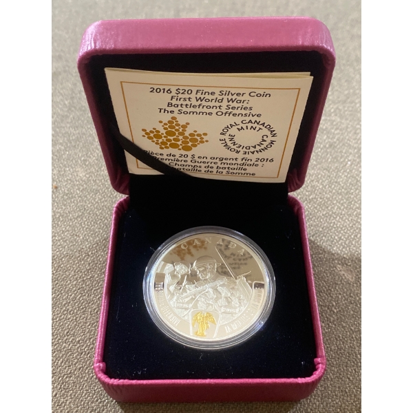 2016 Canadian $20 Fine Silver Coin, First World War Somme Offensive, Proof