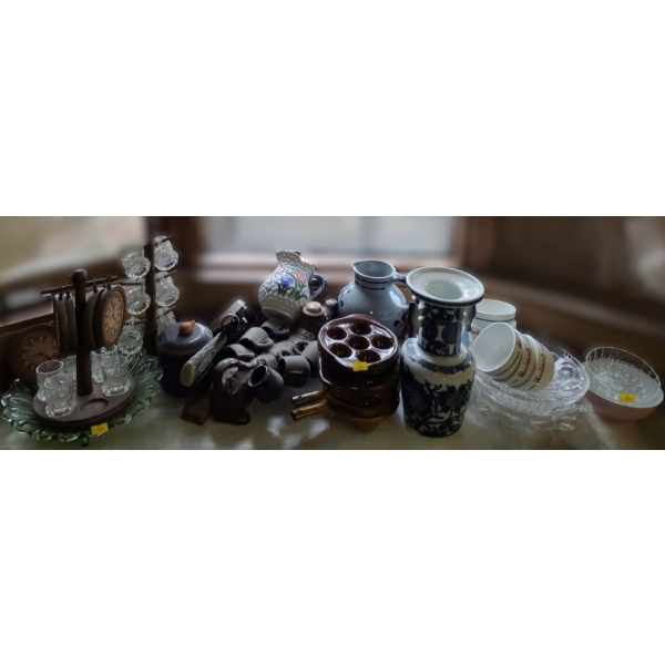 Blue and White Vase 4.5" Diameter Top, 9 T , Shot Glasses, Escargot Dishes, Glass Dishes and More!