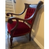 Image 2 : Antique Victorian Upholstered Arm Chair - Empire Tuffed Red Velvet w/ Mahogany Base 29x25x23