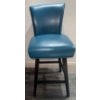 Image 1 : Blue Swivel Counter Bar Stool W/High Back & Wooden Legs  Leather Bar Chair