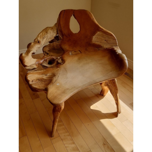 Natural Burl Wood Chair 39 W, 39 D, 36 T 