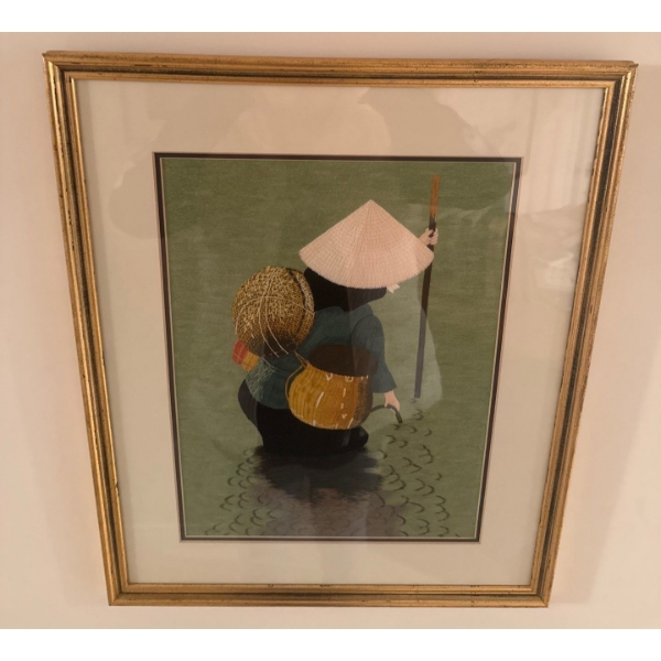 Vietnamese Wall Art ft. A Figure In A Traditional Conical Hat 18x24