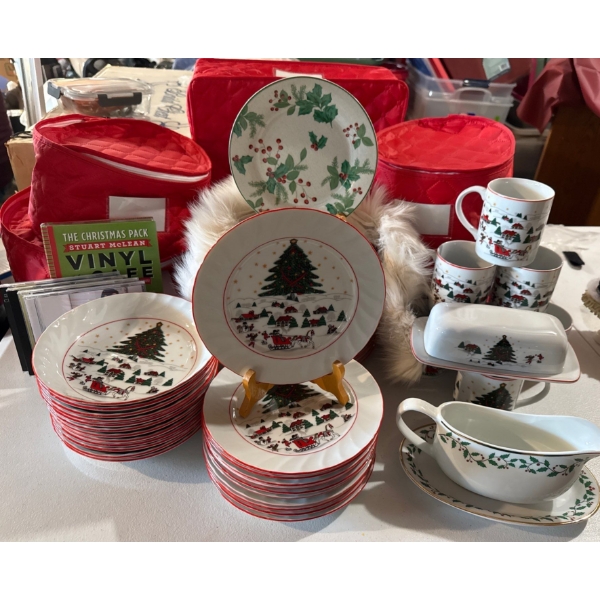 Copin Porcelain Christmas Dinnerware Collection w/ Holiday Compact Disk Tunes