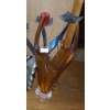 Image 2 : Vintage Chalet Yellow Glass Vase 14 T and Metal Candle Holders