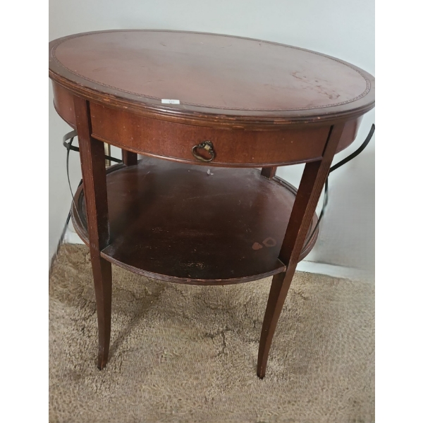 Lamp Table w/ Bowed Metal Trim and Storage Drawer 22 W, 17 D, 27 T