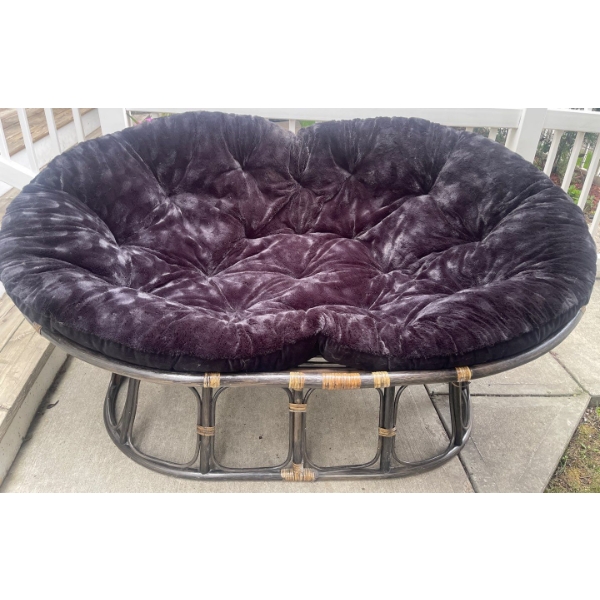 Modern Rattan Double Papason Chair w/ Microfiber Cushion - Seats 2 Comfortably 42L