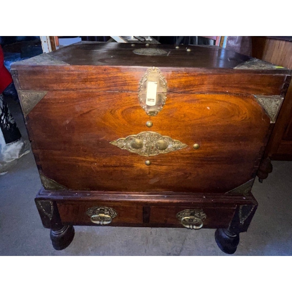 Antique Metal Dresser/Chest w/ Intricate Brass Accents - 30W, 34T 