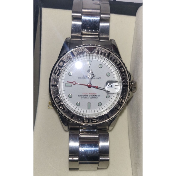 ROLEX Styled Silver toned Stainless Steel Watch