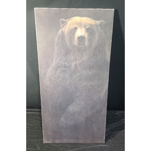 Numbered Print 21/150, Paint on Canvas Print of a Bear 16 X 32, Faded and Signature Illegible