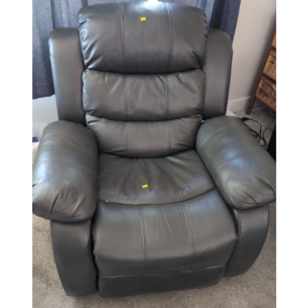 Single Grey Leather Reclining Sofa - 36W, 32D, 40T