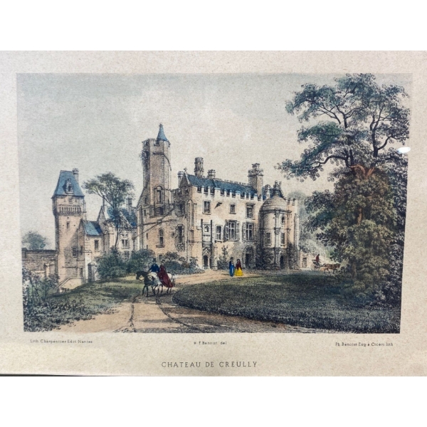 Colored Lithograph Print Titled ""CHATEAU DE CREULLY" Felix Benoist