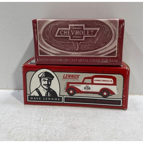 Lennox and Chevrolet Die Cast Piggy Bank Vehicles
