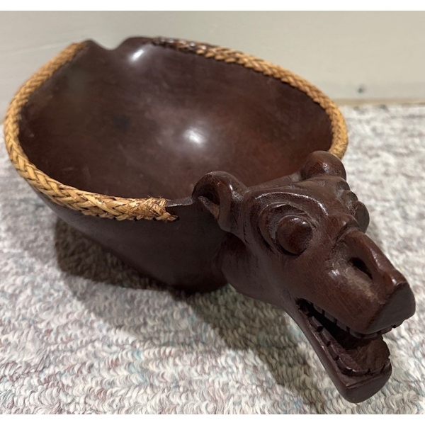 Gorgeous Ironwood Tribal Hand Carved Tray Borneo, Wicker Rim - 12L 