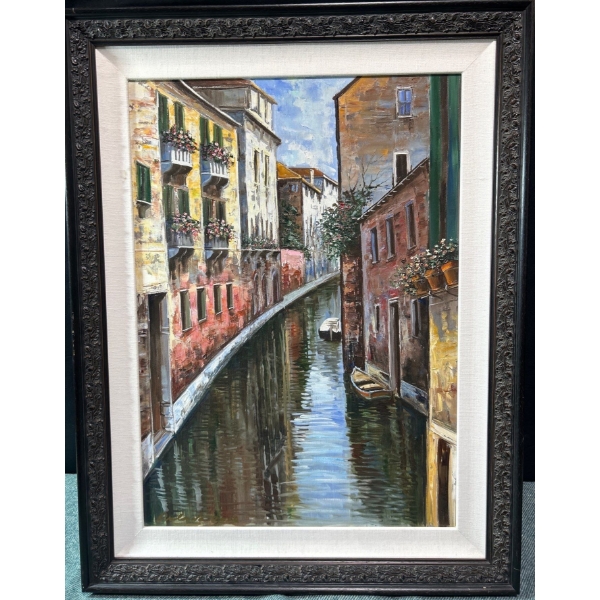 Painting of River & Buildings (27" X 19") 