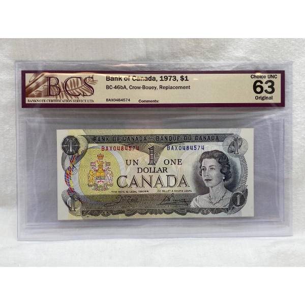 Graded Canadian 1973 $1 Choice UNC Prefix: BAX