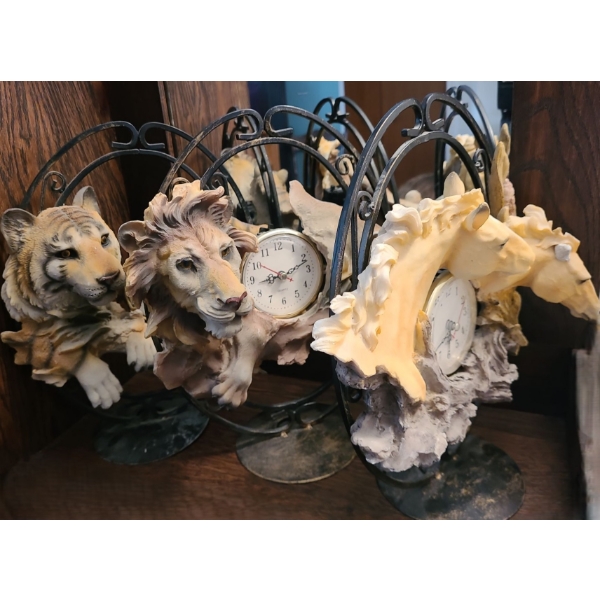 Trio of Animal Clocks - Lions, Tigers & Horses 11 /12 h