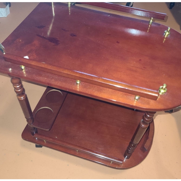 Tea Trolley on Wheels with Cherry Finish and Brass Color Accents 43 L, 31 T, 16 W