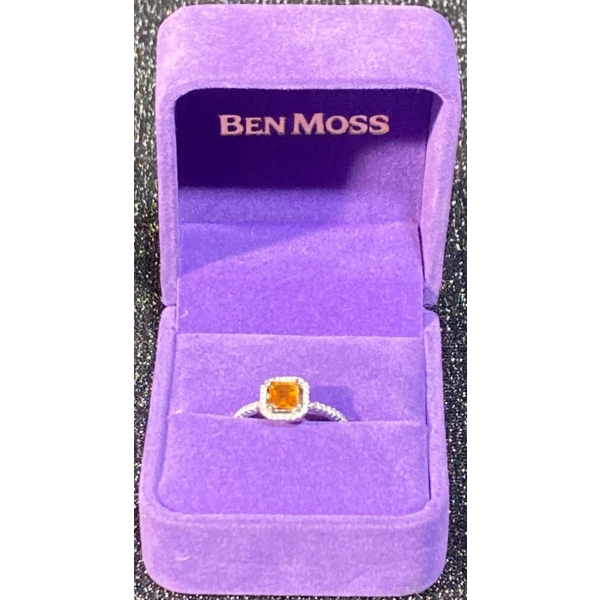 Ben Moss Citrine Diamond Ring 18K White Gold Band 0.355 ct 2.4 Grams