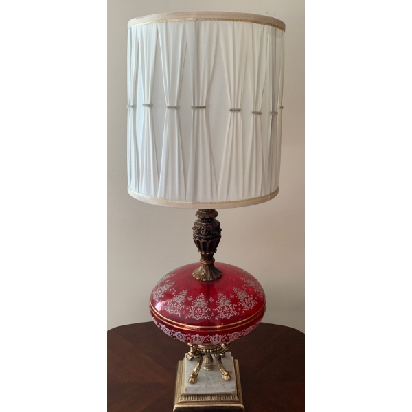 Victorian Lamp Cranberry & Gold w/ Marble Base