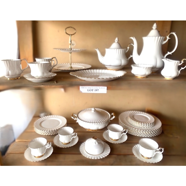 Royal Albert Val D'or China incl Coffee/Teapot, Cups/Saucers, Cream/Sugar,  Cake Plate & Casserole 
