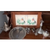 Image 1 : Pewter - Tray, Spoons, Candle Holders (Damage), Silver Colored Illegible Stamp Pot, TSG Ceramic Tray