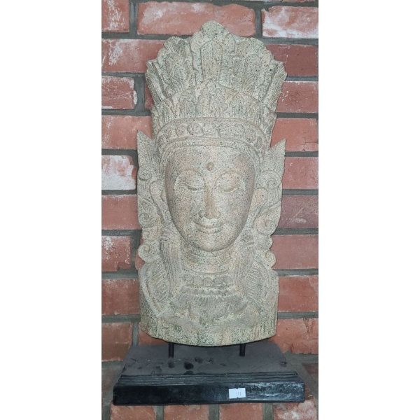 Indonesian Resin Face Mounted on Wooden Stand 10 X 20 