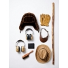 Image 1 : Vintage Outdoor Gear Set with Fur Hat, Walking Stick, Leather Accessories, and More