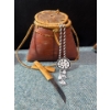 Image 1 : Birch Bark Bag (9"w x 7"tall)w/Indigenous Bead Work & Wooden Handle Paring Knife