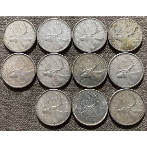 Canadian 25-cent Pieces 80% Silver 64.13 Grams